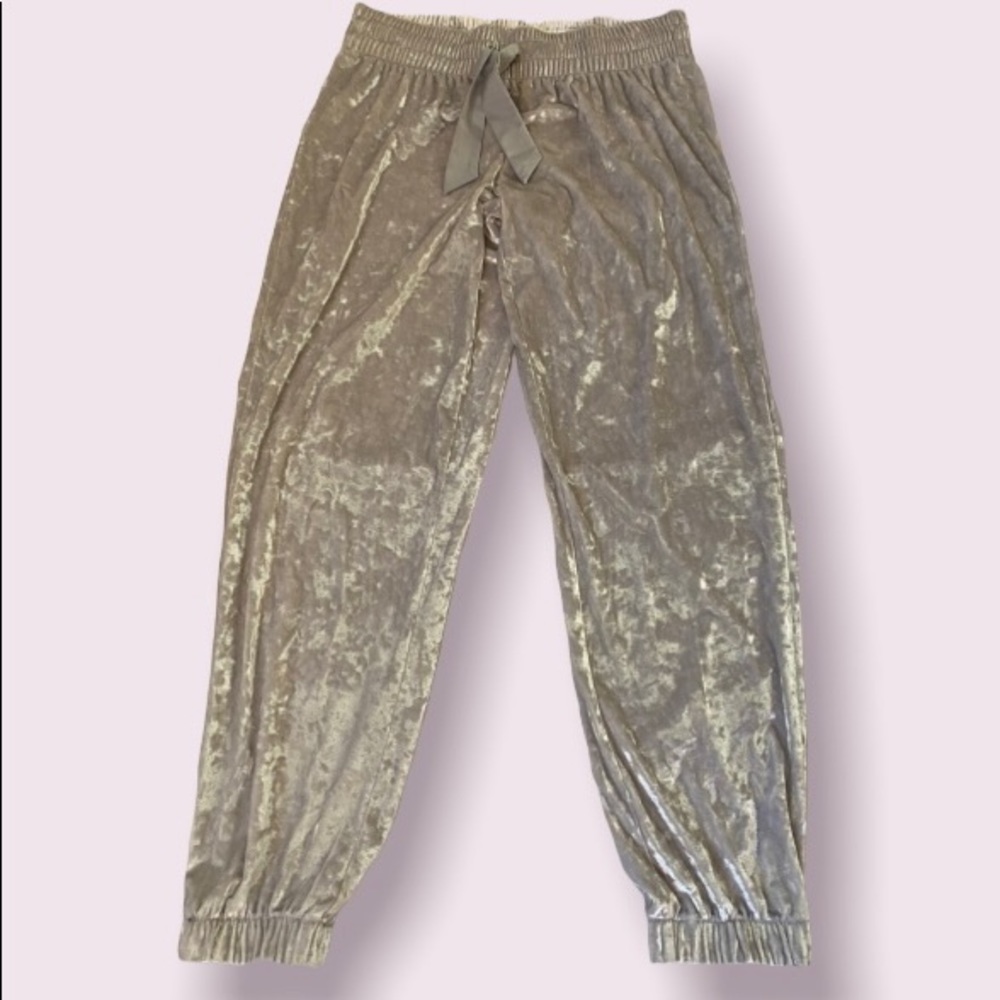 Victoria's Secret Velour Gray Joggers Loungewear Cuff Tie Super Soft Silver